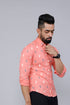 Miravan Mens Peach Spread Collar Animal Print Partywear Shirt