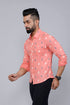 Miravan Mens Peach Spread Collar Animal Print Partywear Shirt
