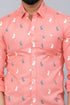 Miravan Mens Peach Spread Collar Animal Print Partywear Shirt