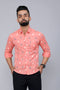 Miravan Mens Peach Spread Collar Animal Print Partywear Shirt