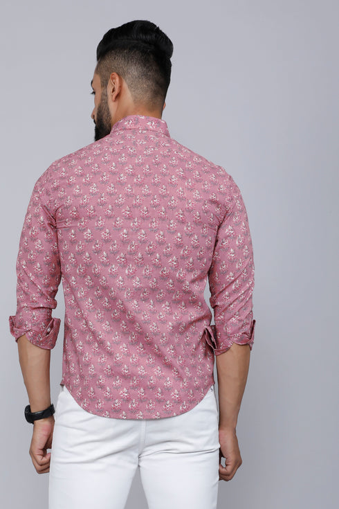 Miravan Mens Pink Spread Collar Floral Print Casual Shirt