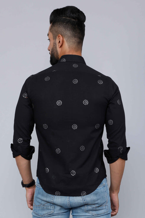Miravan Mens Black Pure Cotton Floral Print Casual Shirt
