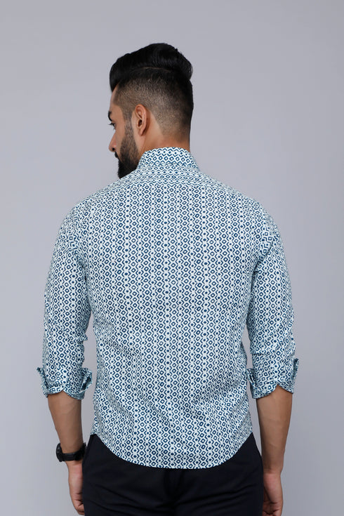 Miravan Mens White and Blue Premium Cotton Floral Print Casual Shirt
