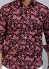 Miravan Mens Floral Slim Fit Long Sleeves Maroon Shirt