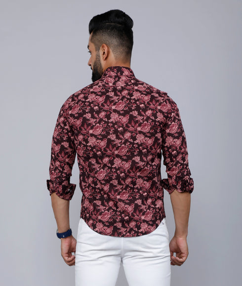 Miravan Mens Floral Slim Fit Long Sleeves Maroon Shirt
