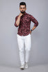 Miravan Mens Floral Slim Fit Long Sleeves Maroon Shirt