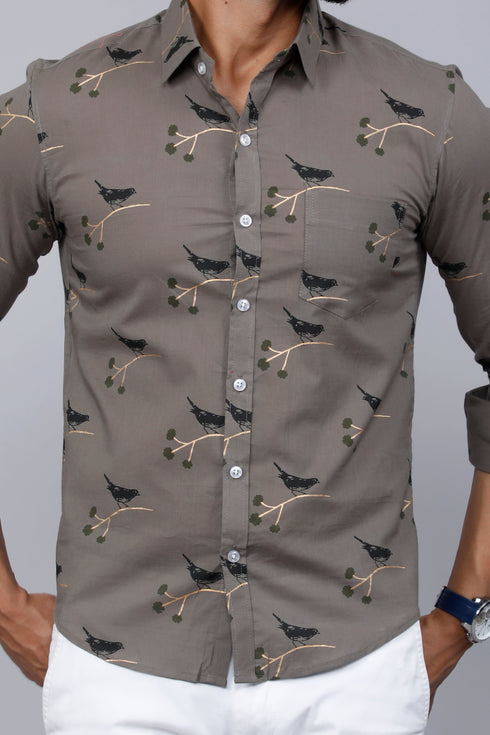 Miravan Mens Grey Floral Print Casual Shirt