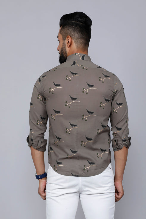 Miravan Mens Grey Floral Print Casual Shirt