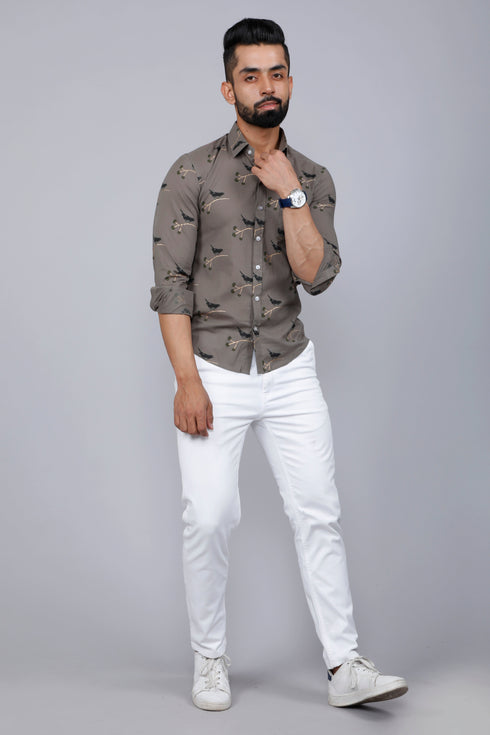 Miravan Mens Grey Floral Print Casual Shirt