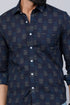 Miravan Mens Indigo Spread Collar Floral Print Casual Shirt