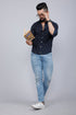 Miravan Mens Indigo Spread Collar Floral Print Casual Shirt