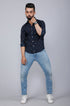 Miravan Mens Indigo Spread Collar Floral Print Casual Shirt