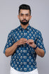 Miravan Mens Blue Spread Collar Floral Print Casual Shirt