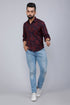 Miravan Mens Maroon Floral Printed Casual Full Sleeves Cotton Shirt
