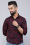 Miravan Mens Maroon Floral Printed Casual Full Sleeves Cotton Shirt