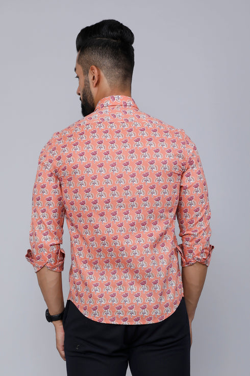 Miravan Mens Peach Spread Collar Floral Print Casual Shirt
