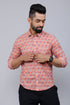 Miravan Mens Peach Spread Collar Floral Print Casual Shirt