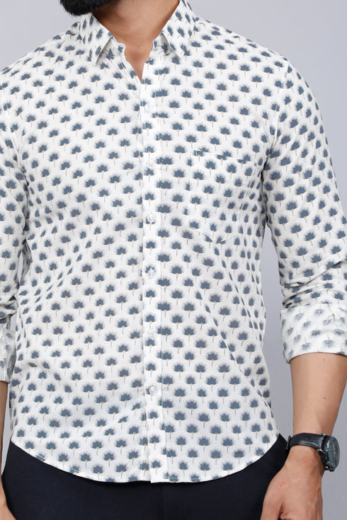 Miravan Mens Grey Floral Print Comfort Cotton Casual Shirt