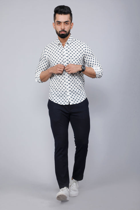 Miravan Mens Grey Floral Print Comfort Cotton Casual Shirt