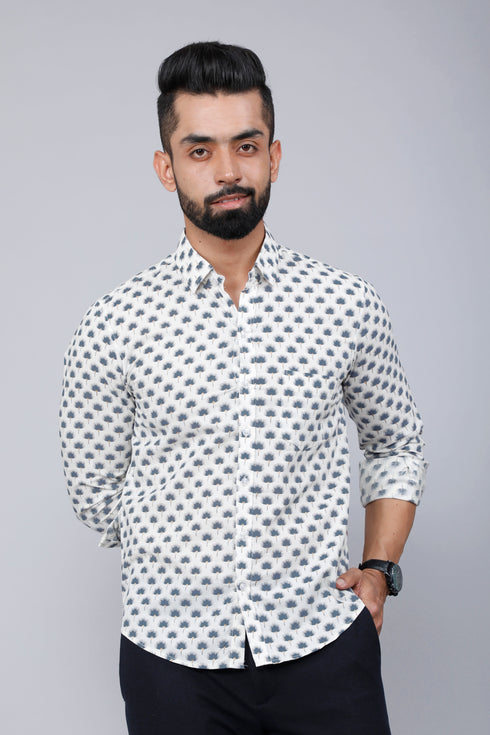 Miravan Mens Grey Floral Print Comfort Cotton Casual Shirt