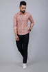 Miravan Mens Orange Printed Full Sleeve Cotton Shirt