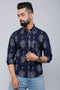 Miravan Mens Blue Spread Collar Floral Print Shirt