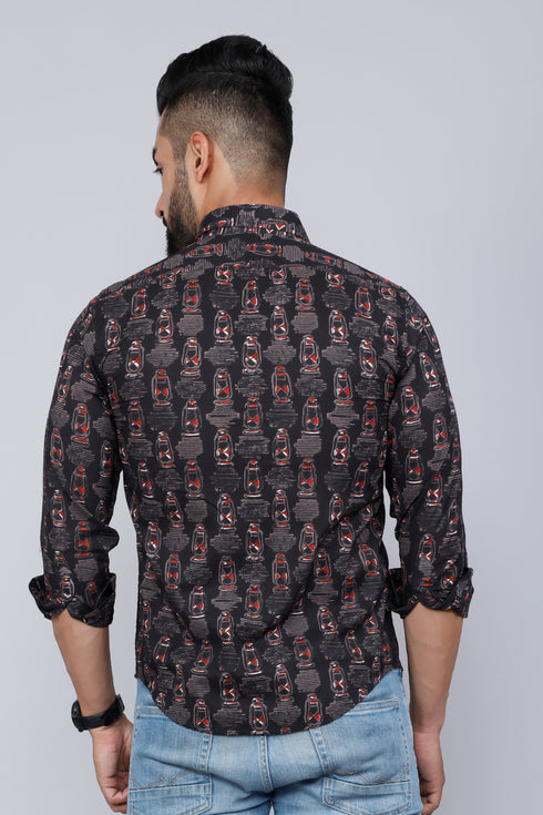 Miravan Mens Black Slim Fit Full Sleeves Shirt