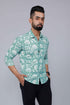 Miravan Mens Cotton Green Floral Printed Slim Fit Shirt