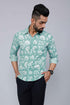 Miravan Mens Cotton Green Floral Printed Slim Fit Shirt