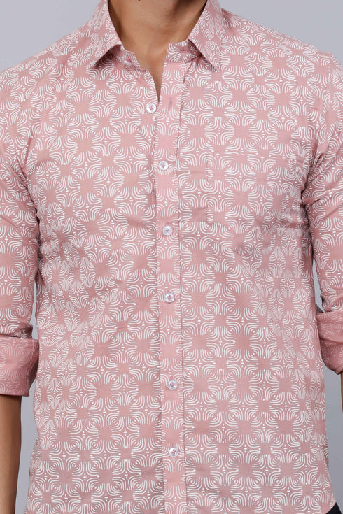 Miravan Mens Pink Pure Cotton Floral Print Slim Fit Casual Shirt