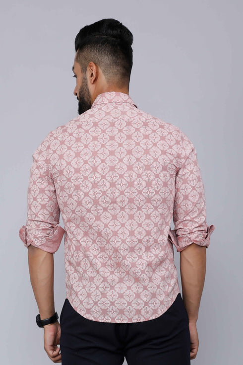 Miravan Mens Pink Pure Cotton Floral Print Slim Fit Casual Shirt