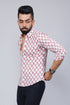 Miravan Mens White and Pink Spread Collar Floral Print Shirt