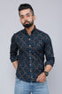 Miravan Mens Blue Floral Print Slim Fit Shirt With Patch Pocket