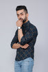 Miravan Mens Blue Floral Print Slim Fit Shirt With Patch Pocket