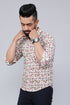 Miravan Mens Cotton Printed Full Sleeve Slim Fit Spread Neck White and Pink Colour Shirt