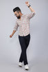 Miravan Mens Cotton Printed Full Sleeve Slim Fit Spread Neck White and Pink Colour Shirt