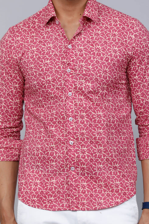 Miravan Mens Cotton Pink Floral Printed Shirt