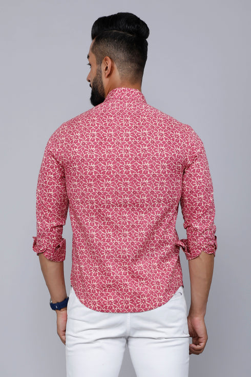 Miravan Mens Cotton Pink Floral Printed Shirt