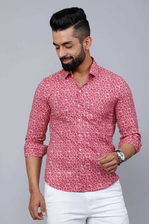 Miravan Mens Cotton Pink Floral Printed Shirt
