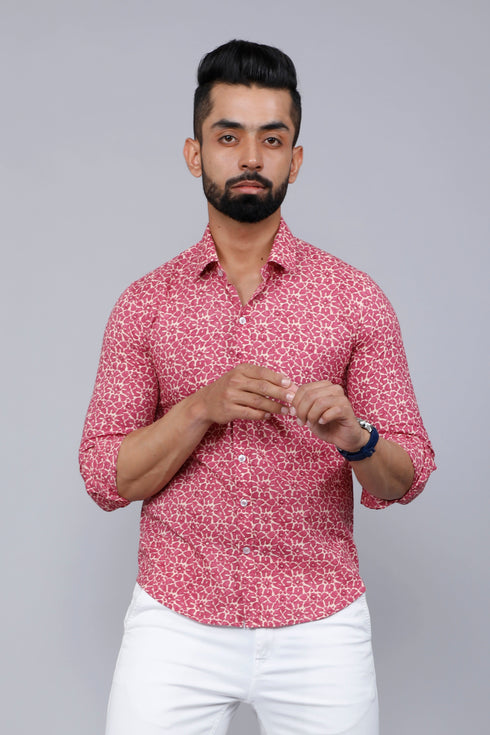 Miravan Mens Cotton Pink Floral Printed Shirt