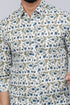 Miravan Mens White and Blue Floral Print Cotton Regular Fit Shirt