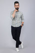 Miravan Mens White and Blue Floral Print Cotton Regular Fit Shirt