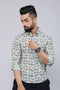 Miravan Mens White and Blue Floral Print Cotton Regular Fit Shirt