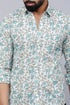 Miravan Mens Spread Collar White and Green Floral Print Slim Fit Shirt
