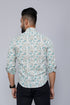 Miravan Mens Spread Collar White and Green Floral Print Slim Fit Shirt