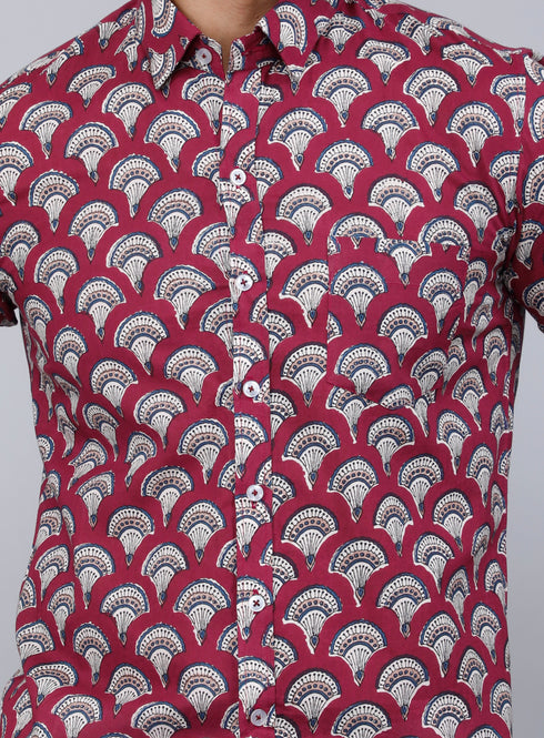 Miravan Mens Cotton Maroon Floral Printed Slim Fit Shirt