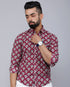 Miravan Mens Cotton Maroon Floral Printed Slim Fit Shirt