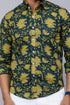 Miravan Mens Cotton Printed Full Sleeve Slim Fit Spread Neck Green Shirt