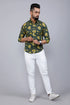 Miravan Mens Cotton Printed Full Sleeve Slim Fit Spread Neck Green Shirt