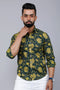 Miravan Mens Cotton Printed Full Sleeve Slim Fit Spread Neck Green Shirt
